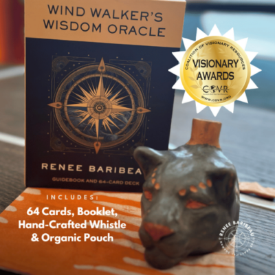 Handcrafted organic bag, wood fired whistle and Wind Walkers Wisdom Oracle Deck